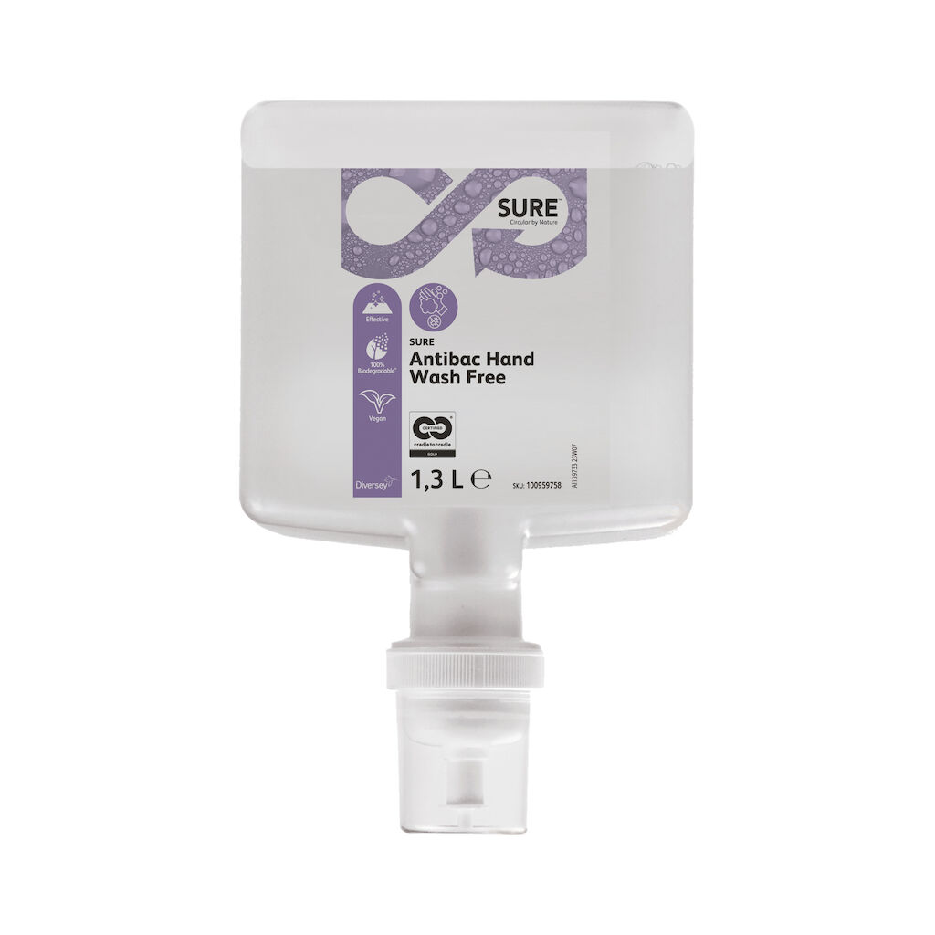 SURE® Antibac Hand Wash Free 4x1.3L - Savon à main antimicrobien à base de plantes, 100% biodégradable, sans parfum ni colorant