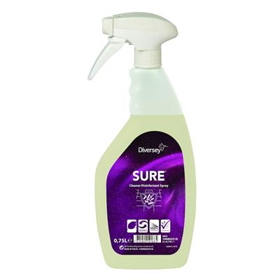 SURE Cleaner Disinfectant Spray 6x0.75L - Nettoyant désinfectant liquide, prêt à l'emploi, pour les surfaces, à base de matières premières végétales